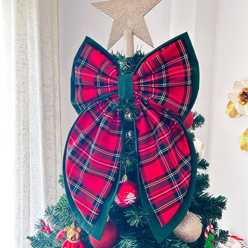 Πράσινος φιόγκος με κόκκινο καρό - Διακοσμητικός Χειροποίητος Υφασμάτινος Φιόγκος - Ύψος 47εκ Μήκος 30εκ